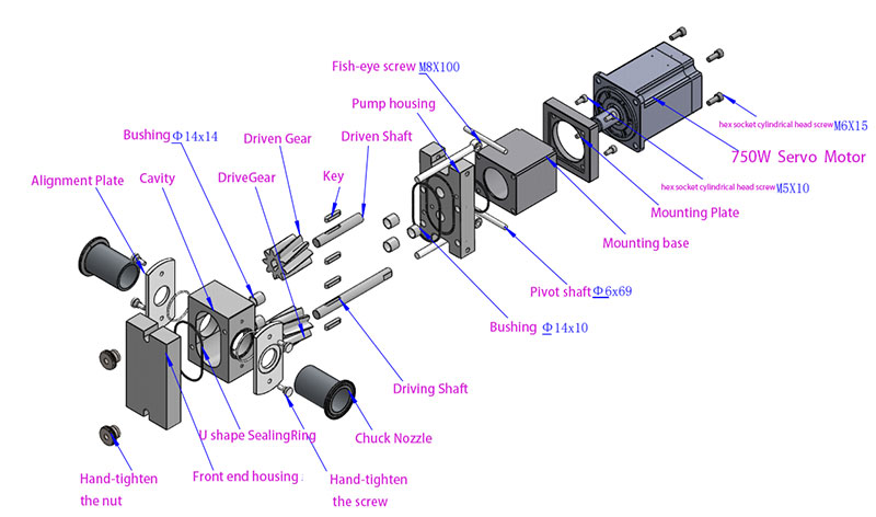 100L-Quick-release-Micro-Magnetic-Gear-pump-Exploded-view-drawing-1