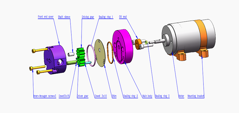 MPD Micro Gear Pump Exploded view drawing